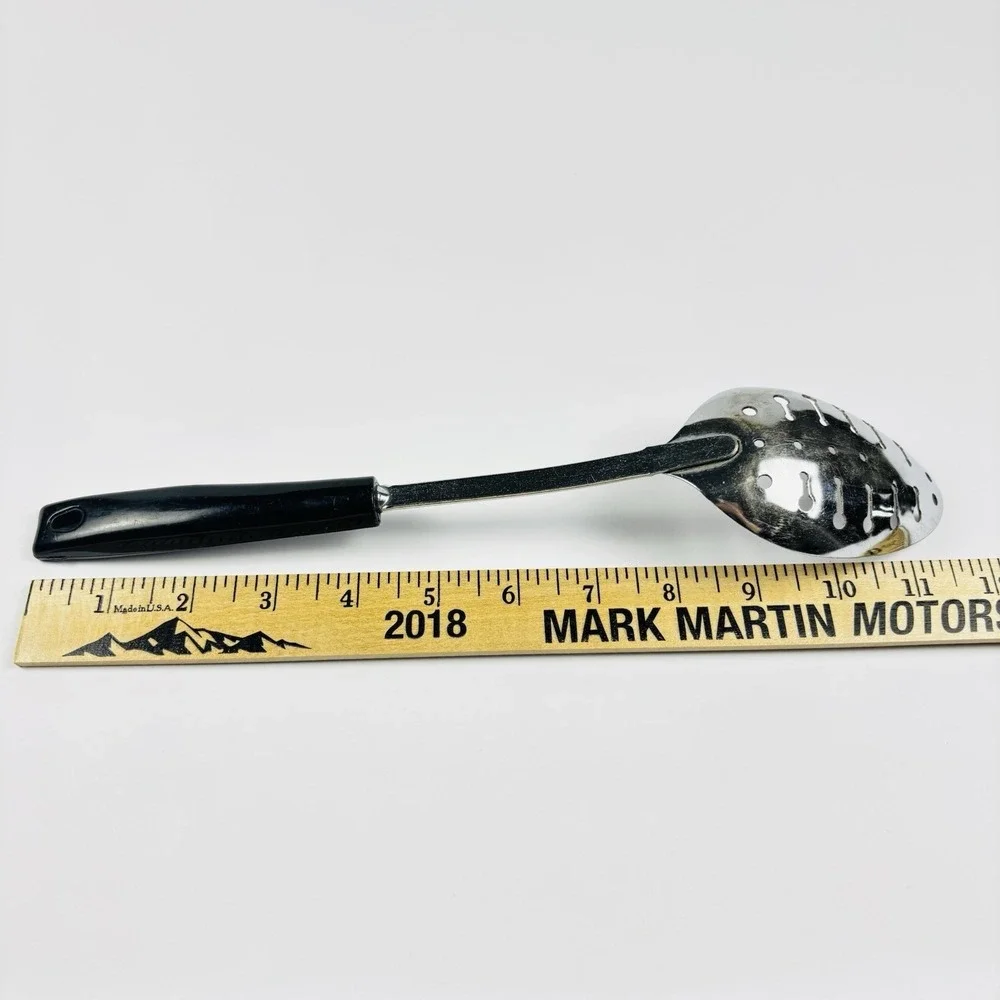 2 Vtg Ecko Spoons Slotted Metal Serving Spoon Utensil Black Plastic Handle